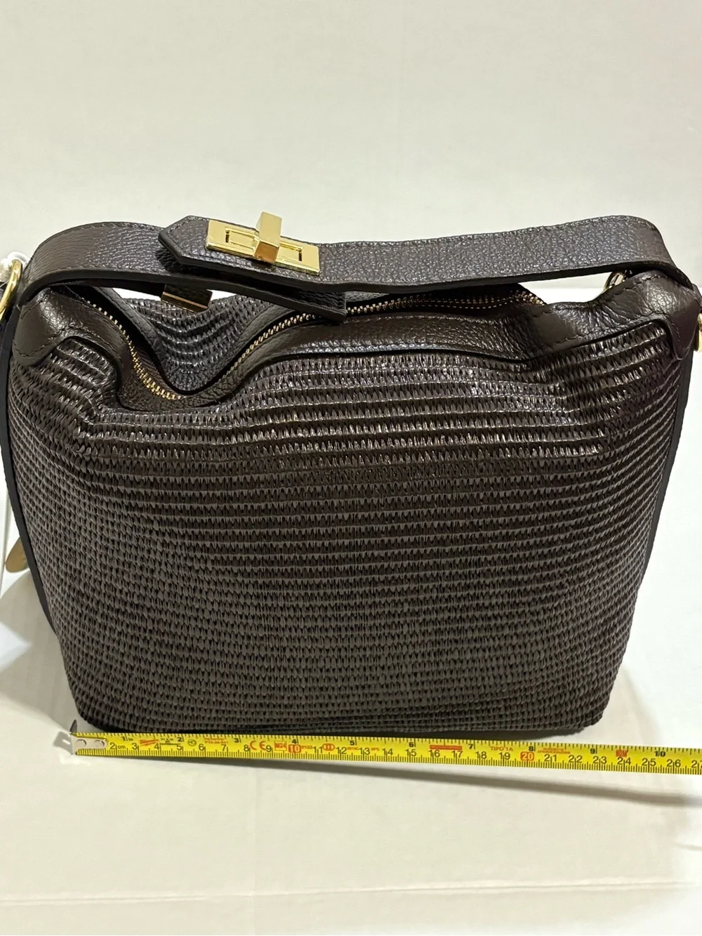 Woven Shoulder Bag in Dark Brown with Gold Hardware - Picture 4 of 6